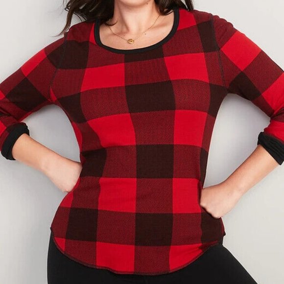 OLD NAVY Women's Red Black Buffalo Check Thermal Long Sleeve Top XXL - Picture 4 of 9